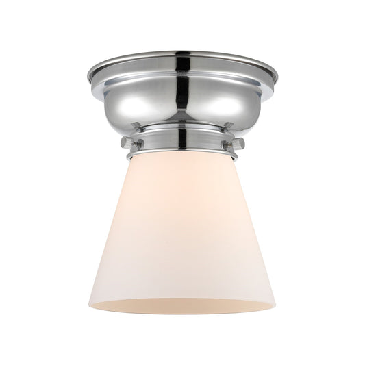 Innovations Cone 6.25in 1-Light Flush Mount | Industrial Polished Chrome and Matte White Frosted Glass | Kitchen & Hallway | Model 623-1F-PC-G61-LED