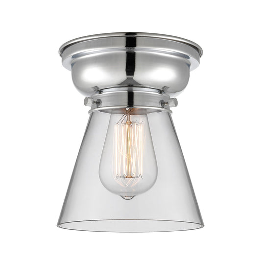 Innovations Cone 6.25in 1-Light Flush Mount | Industrial Polished Chrome and Clear Glass | Bedroom & Hallway | 600 Lumens 2700K | Model 623-1F-PC-G62-LED