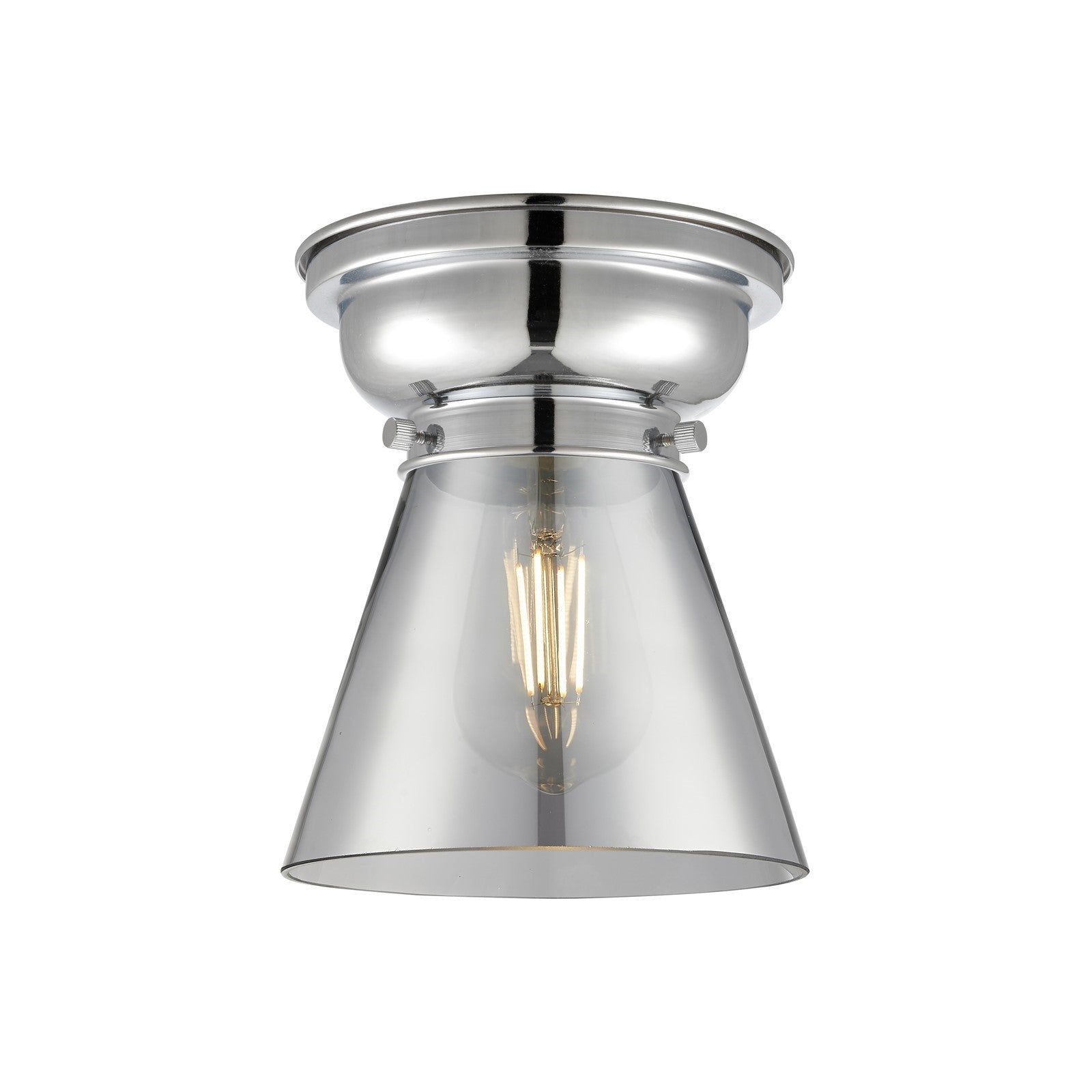 Innovations Cone 6.25in 1-Light Flush Mount | Industrial Polished Chrome and Light Smoke Glass | Bedroom & Hallway | 6.25 x 6.25 | Model 623-1F-PC-G63-LED