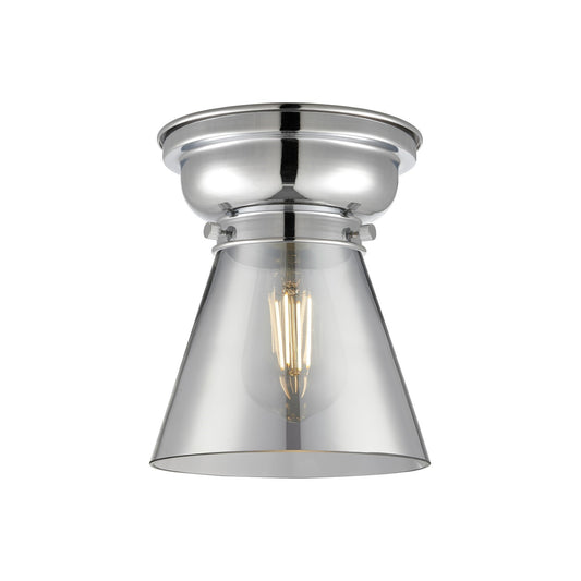 Innovations Cone 6.25in 1-Light Flush Mount | Industrial Polished Chrome and Light Smoke Glass | Bedroom & Hallway | 6.25 x 6.25 | Model 623-1F-PC-G63-LED