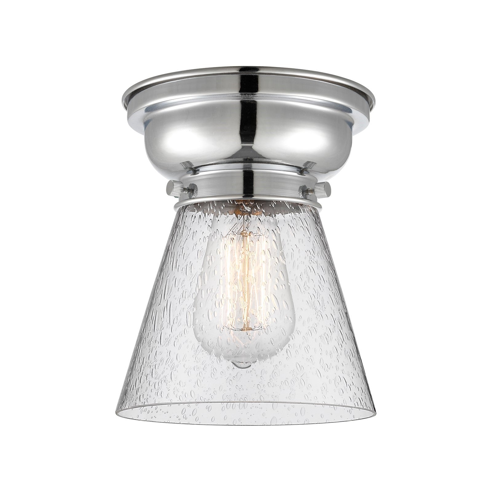 Innovations Cone 6.25in 1-Light Flush Mount | Industrial Polished Chrome Steel and Seedy Glass | Hallway & Bathroom Damp | Model 623-1F-PC-G64-LED