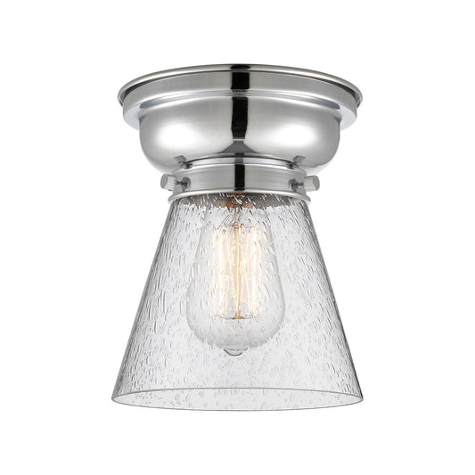 Innovations Cone 6.25in 1-Light Flush Mount | Industrial Polished Chrome Steel and Seedy Glass | Hallway & Bathroom Damp | Model 623-1F-PC-G64-LED