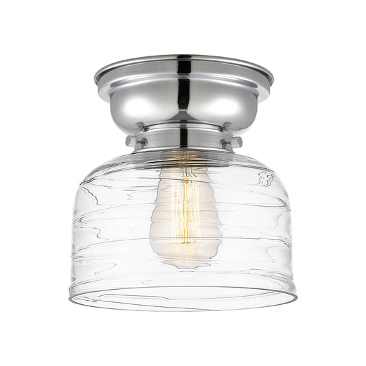 Innovations Bell 8in 1-Light Flush Mount | Industrial Farmhouse Polished Chrome and Clear Deco Swirl Glass | Entryway & Hallway | Model 623-1F-PC-G713-LED