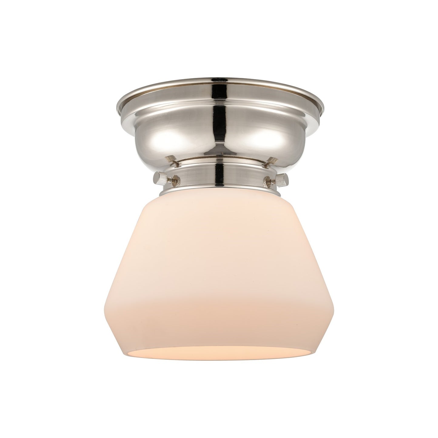 Innovations Fulton 7in 1-Light Flush Mount | Industrial Polished Nickel and Matte White Frosted Glass | Bathroom & Hallway | 7 x 7 | Model 623-1F-PN-G171
