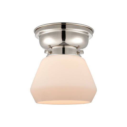 Innovations Fulton 7in 1-Light Flush Mount | Industrial Polished Nickel and Matte White Frosted Glass | Hallway & Bathroom | Model 623-1F-PN-G171-LED