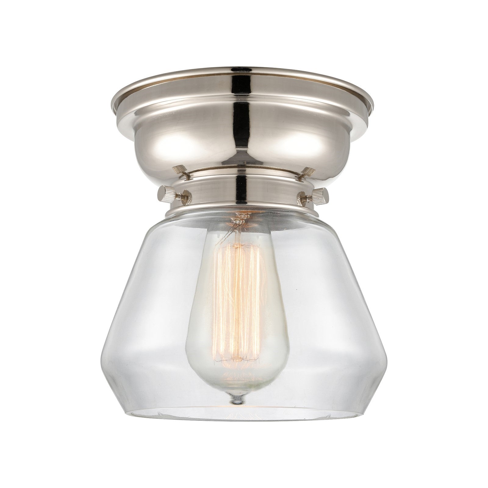 Innovations Fulton 7in 1-Light Flush Mount | Industrial Farmhouse Polished Nickel and Clear Glass | Bathroom & Hallway | 7 x 7 | Model 623-1F-PN-G172-LED