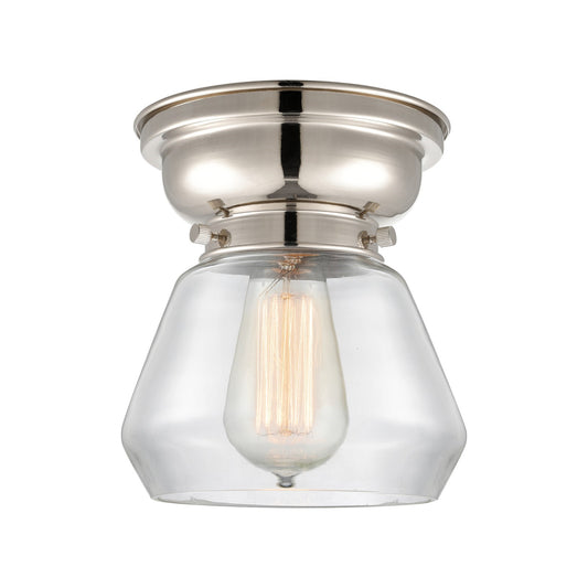Innovations Fulton 7in 1-Light Flush Mount | Industrial Farmhouse Polished Nickel and Clear Glass | Bathroom & Hallway | 7 x 7 | Model 623-1F-PN-G172-LED