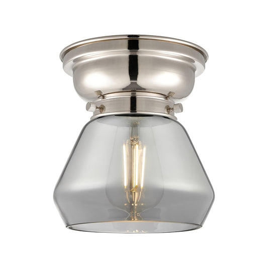 Innovations Fulton 7in 1-Light Flush Mount | Industrial Polished Nickel and Light Smoke Glass | Hallway & Bathroom | 7 x 7 x 7.75 in | Model 623-1F-PN-G173