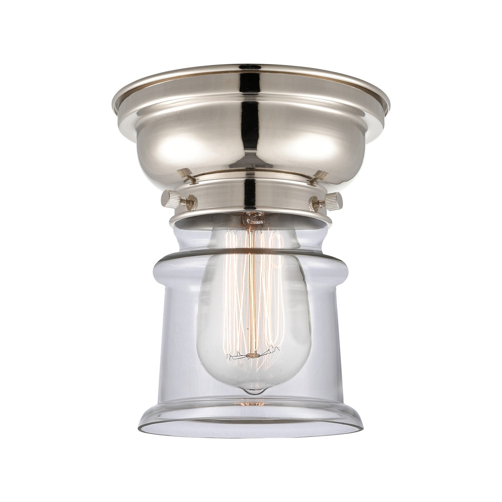 Innovations Canton 6in 1-Light Flush Mount | Industrial Polished Nickel and Clear Glass | Hallway & Bathroom | 5.25 x 7.75 in | Model 623-1F-PN-G182S