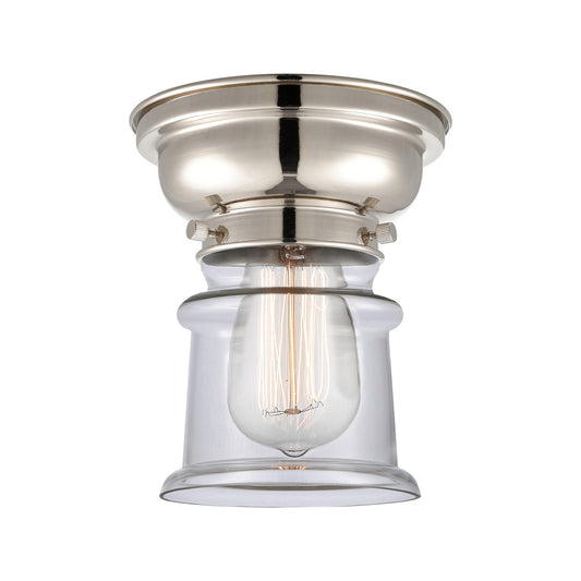 Innovations Canton 6in 1-Light Flush Mount | Industrial Polished Nickel and Clear Glass | Bedroom & Hallway | 600 Lumens 2700K | Model 623-1F-PN-G182S-LED