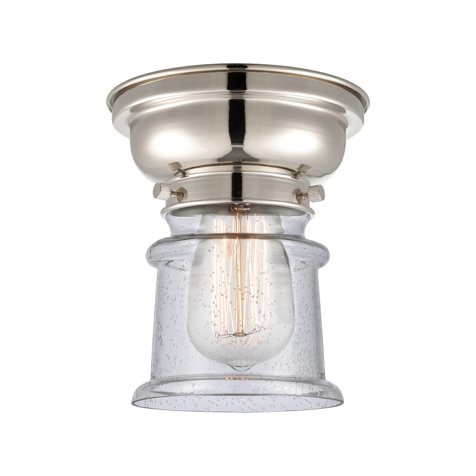 Innovations Canton 6in 1-Light Flush Mount | Industrial Farmhouse Polished Nickel and Seedy Glass | Hallway & Entryway | 5.25 | Model 623-1F-PN-G184S-LED