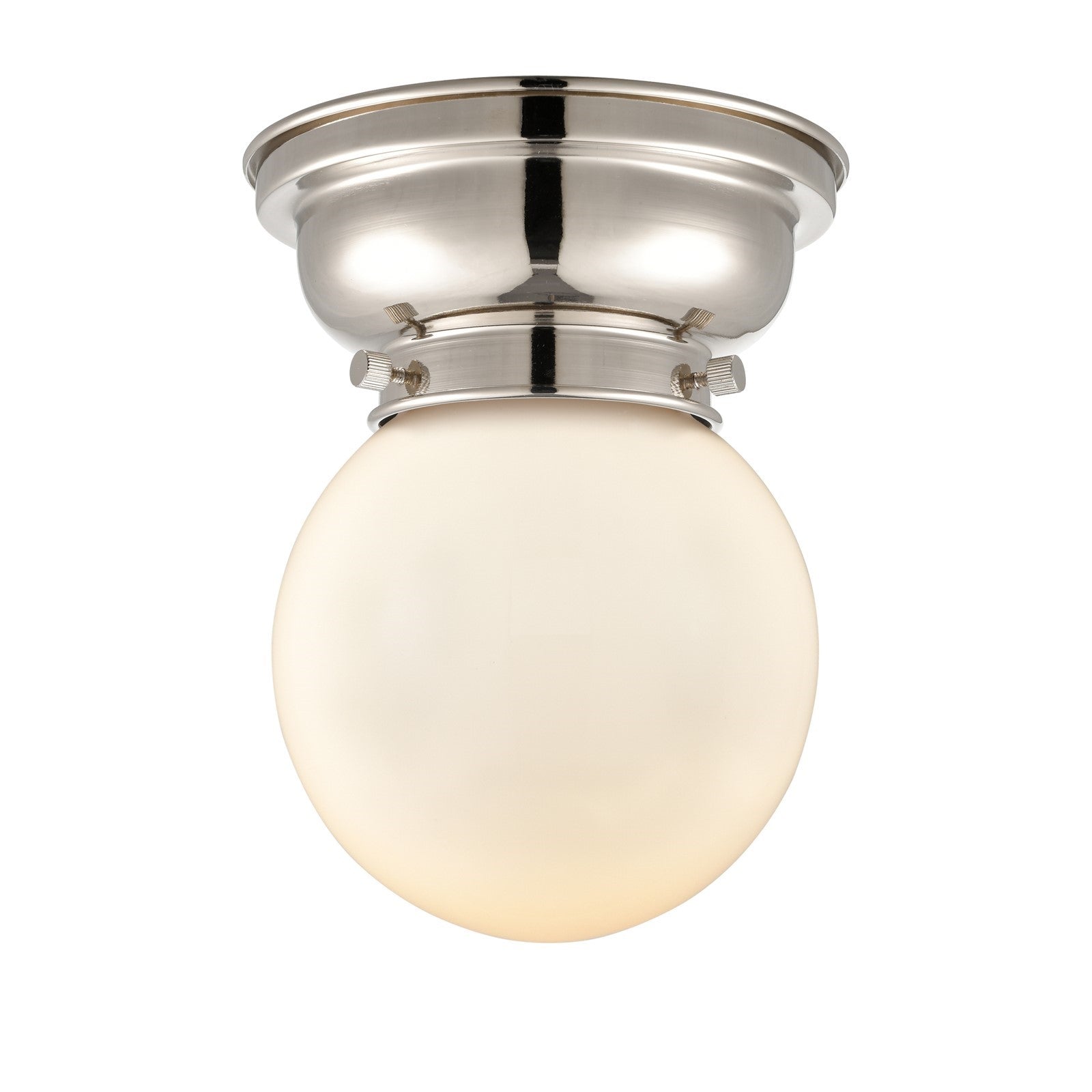 Innovations Beacon 6in 1-Light Flush Mount | Industrial Polished Nickel and Matte White Frosted Glass | Bedroom & Hallway | Model 623-1F-PN-G201-6-LED