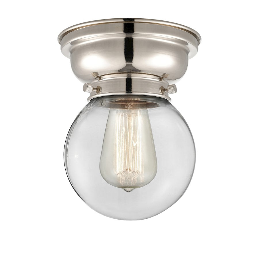 Innovations Beacon 1 Light Flush Mount, Polished Nickel/Clear