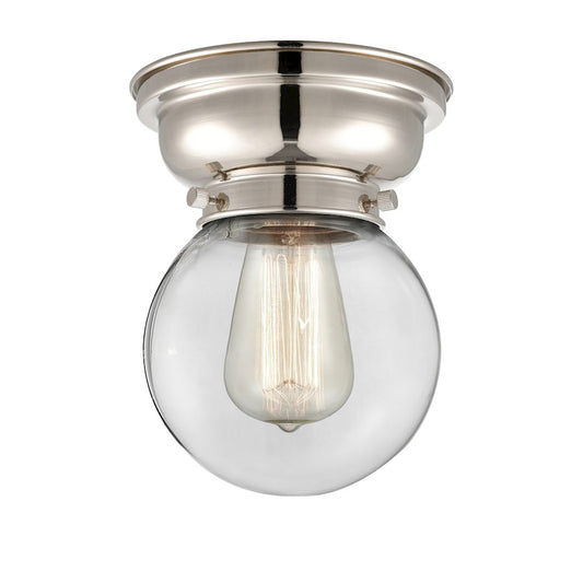 Innovations Beacon 1 Light Flush Mount, Polished Nickel/Clear