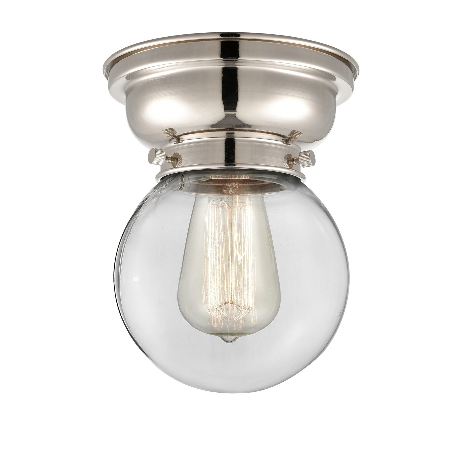 Innovations Beacon 6in 1-Light Flush Mount | Industrial Polished Nickel Steel and Clear Glass | Entryway & Hallway | 6 x 6 x | Model 623-1F-PN-G202-6-LED