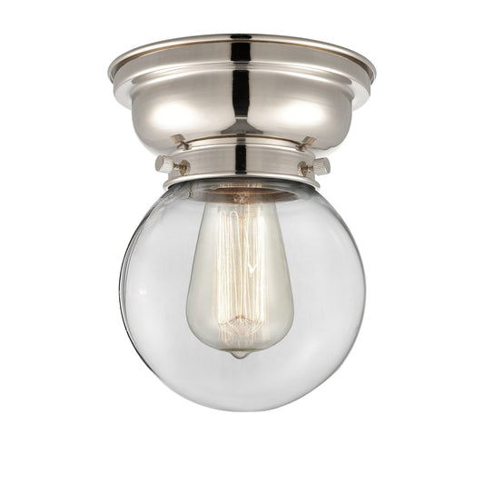 Innovations Beacon 6in 1-Light Flush Mount | Industrial Polished Nickel Steel and Clear Glass | Entryway & Hallway | 6 x 6 x | Model 623-1F-PN-G202-6-LED