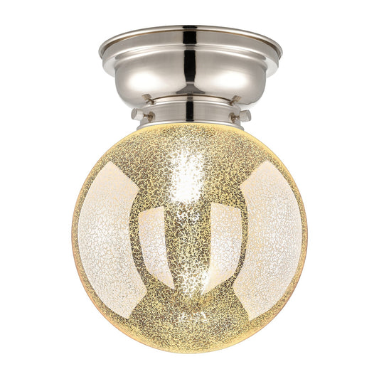 Innovations Beacon 8in 1-Light Flush Mount | Industrial Polished Nickel and Mercury Seeded Glass | Bathroom & Hallway | 8 x 8 x | Model 623-1F-PN-G208-8