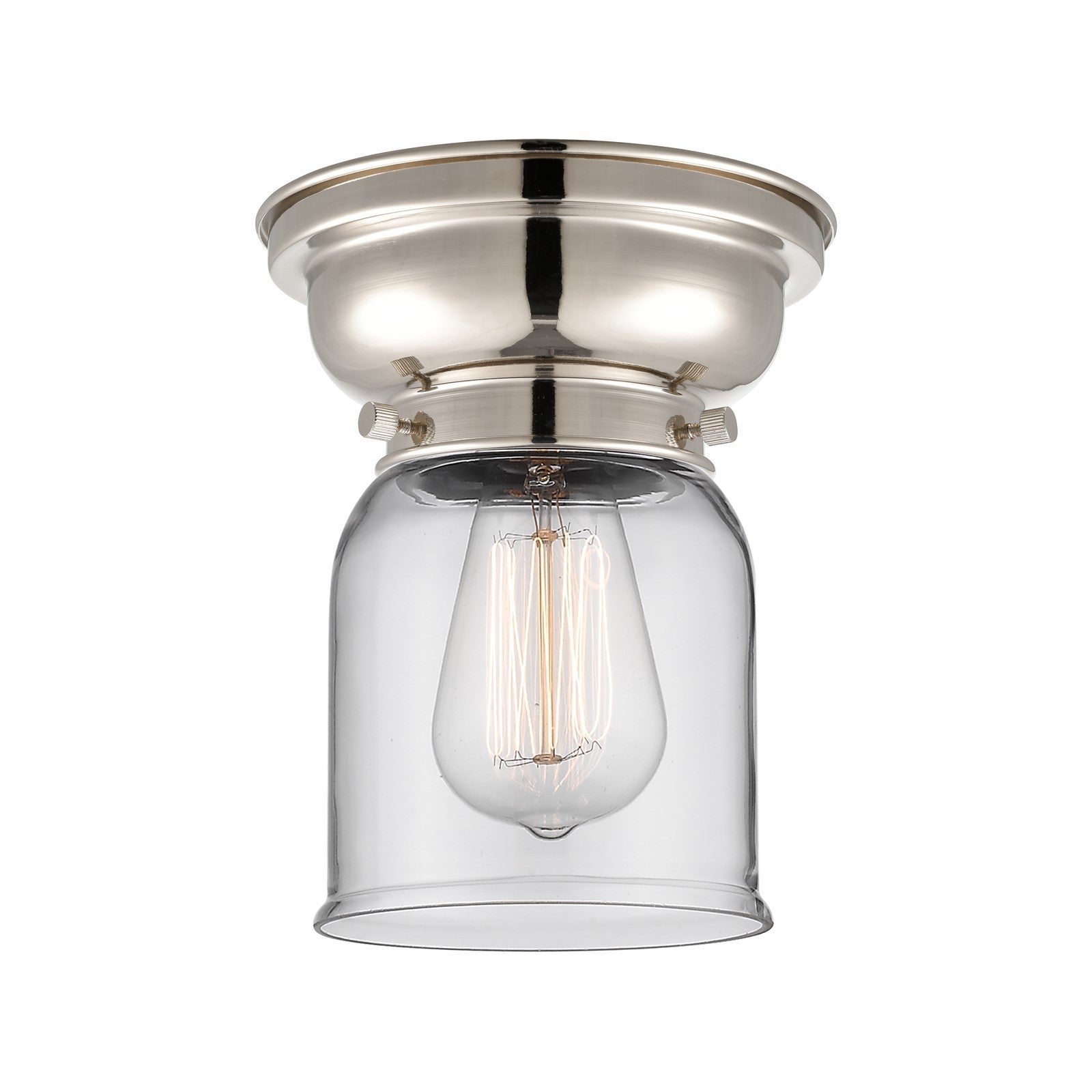 Innovations Bell 5in 1-Light Flush Mount | Industrial Farmhouse Polished Nickel and Clear Glass | Bedroom & Hallway | 5 x 5 x 8 | Model 623-1F-PN-G52-LED