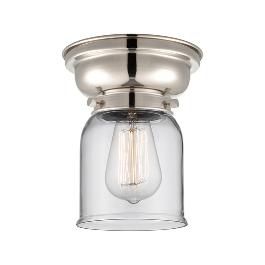 Innovations Bell 5in 1-Light Flush Mount | Industrial Farmhouse Polished Nickel and Clear Glass | Bedroom & Hallway | 5 x 5 x 8 | Model 623-1F-PN-G52-LED