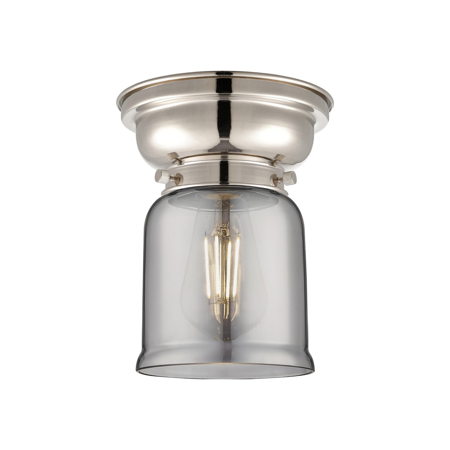 Innovations Bell 5in 1-Light Flush Mount | Industrial Polished Nickel Steel and Light Smoke Glass | Entryway & Hallway | 5 x 5 x | Model 623-1F-PN-G53-LED