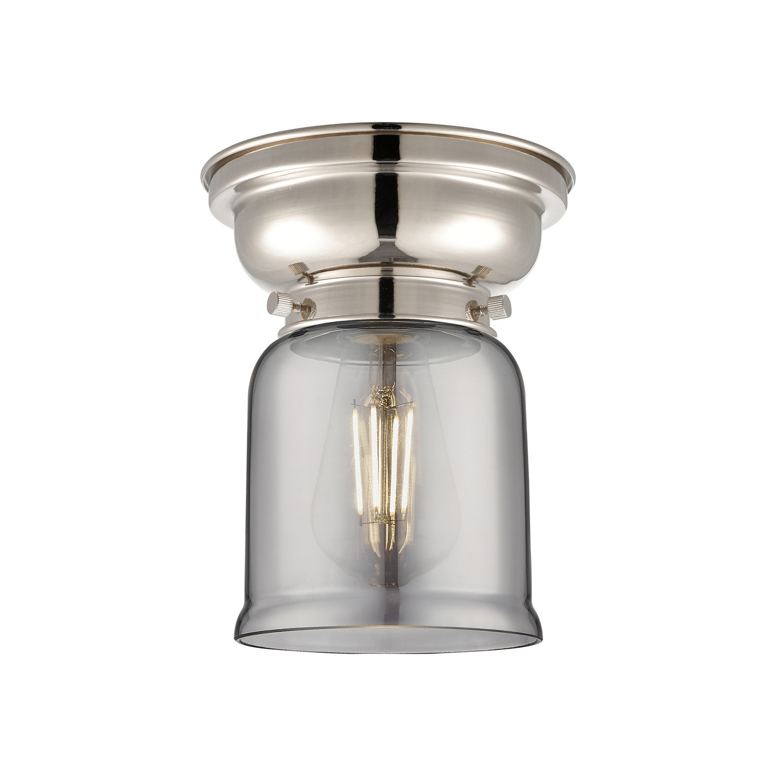 Innovations Bell 5in 1-Light Flush Mount | Industrial Polished Nickel Steel and Light Smoke Glass | Entryway & Hallway | 5 x 5 x | Model 623-1F-PN-G53-LED