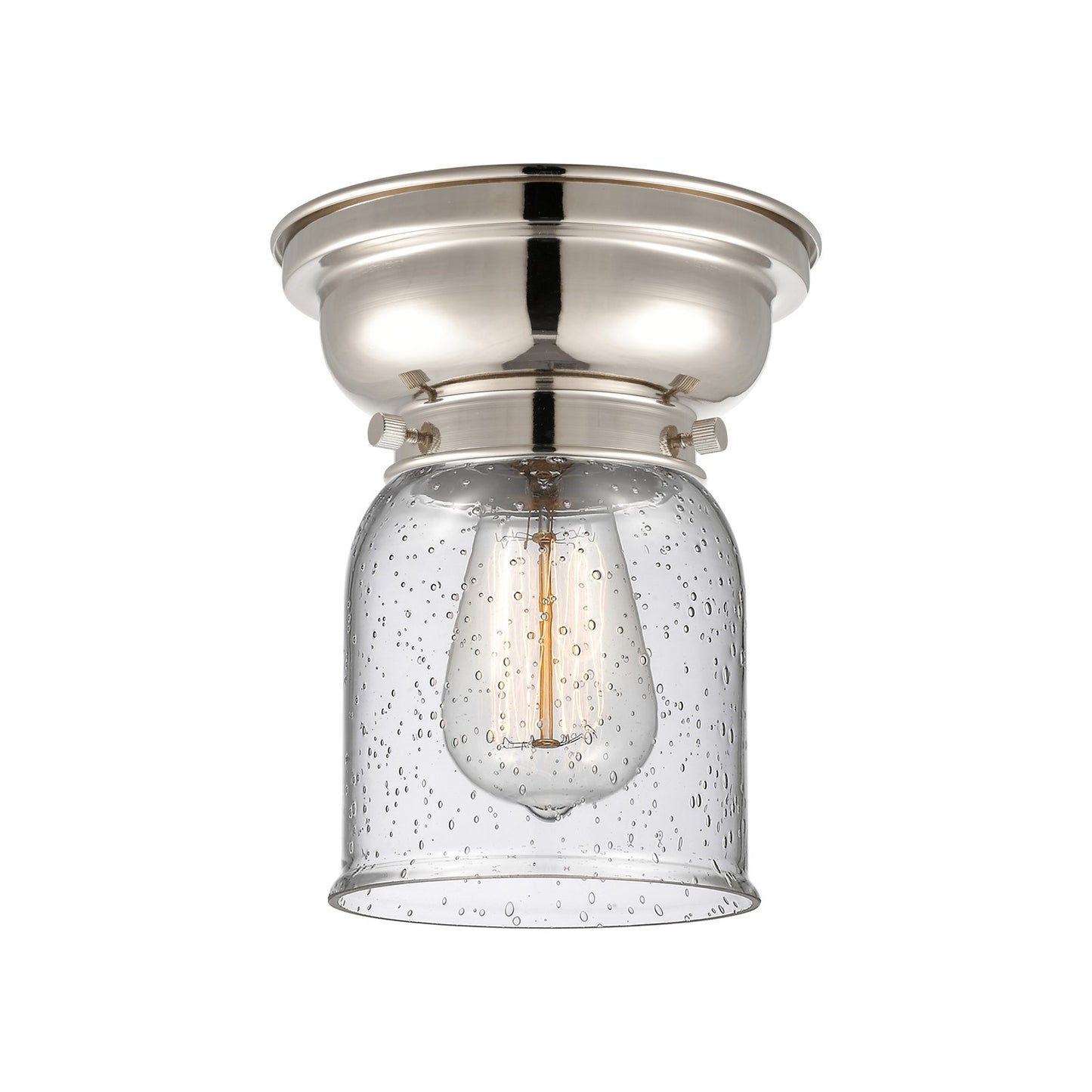 Innovations Bell 5in 1-Light Flush Mount | Industrial Polished Nickel Steel and Seedy Glass | Bedroom & Hallway | 5 x 5 x 8 in | Model 623-1F-PN-G54-LED