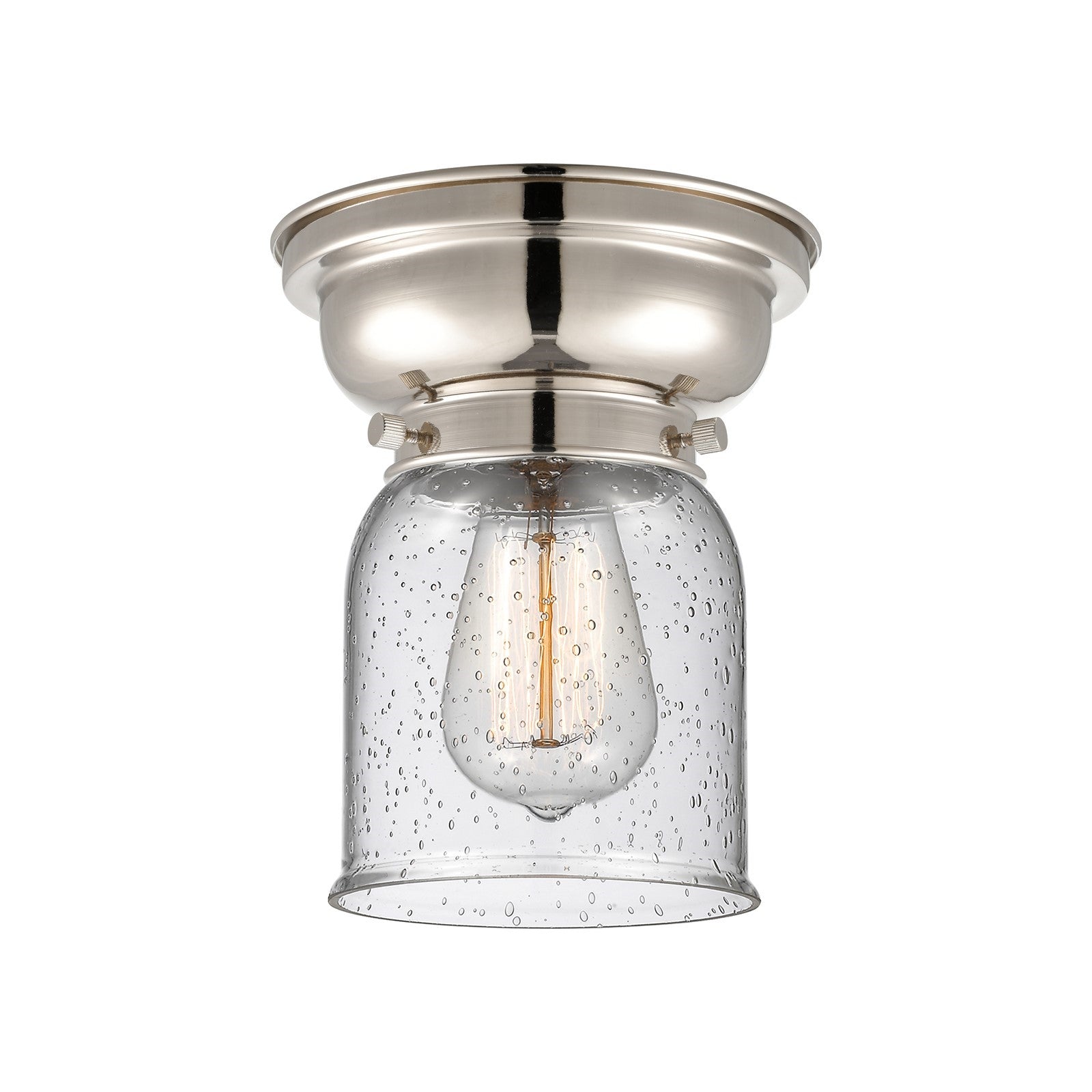 Innovations Bell 5in 1-Light Flush Mount | Industrial Polished Nickel Steel and Seedy Glass | Bedroom & Hallway | 5 x 5 x 8 in | Model 623-1F-PN-G54-LED