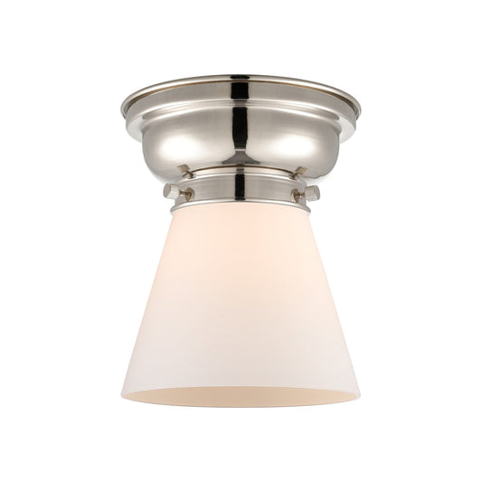 Innovations Cone 6.25in 1-Light Flush Mount | Industrial Polished Nickel and Matte White Frosted Glass | Damp-Rated Hallway & | Model 623-1F-PN-G61