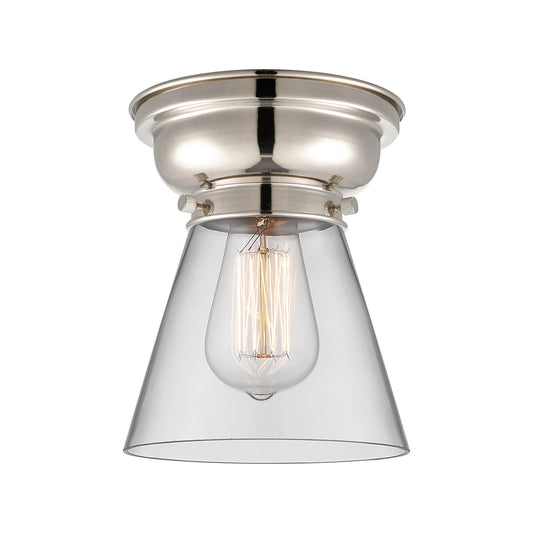 Innovations Cone 6.25in 1-Light Flush Mount | Industrial Polished Nickel and Clear Glass | Hallway & Bedroom | 600 Lumens 2700K | Model 623-1F-PN-G62-LED