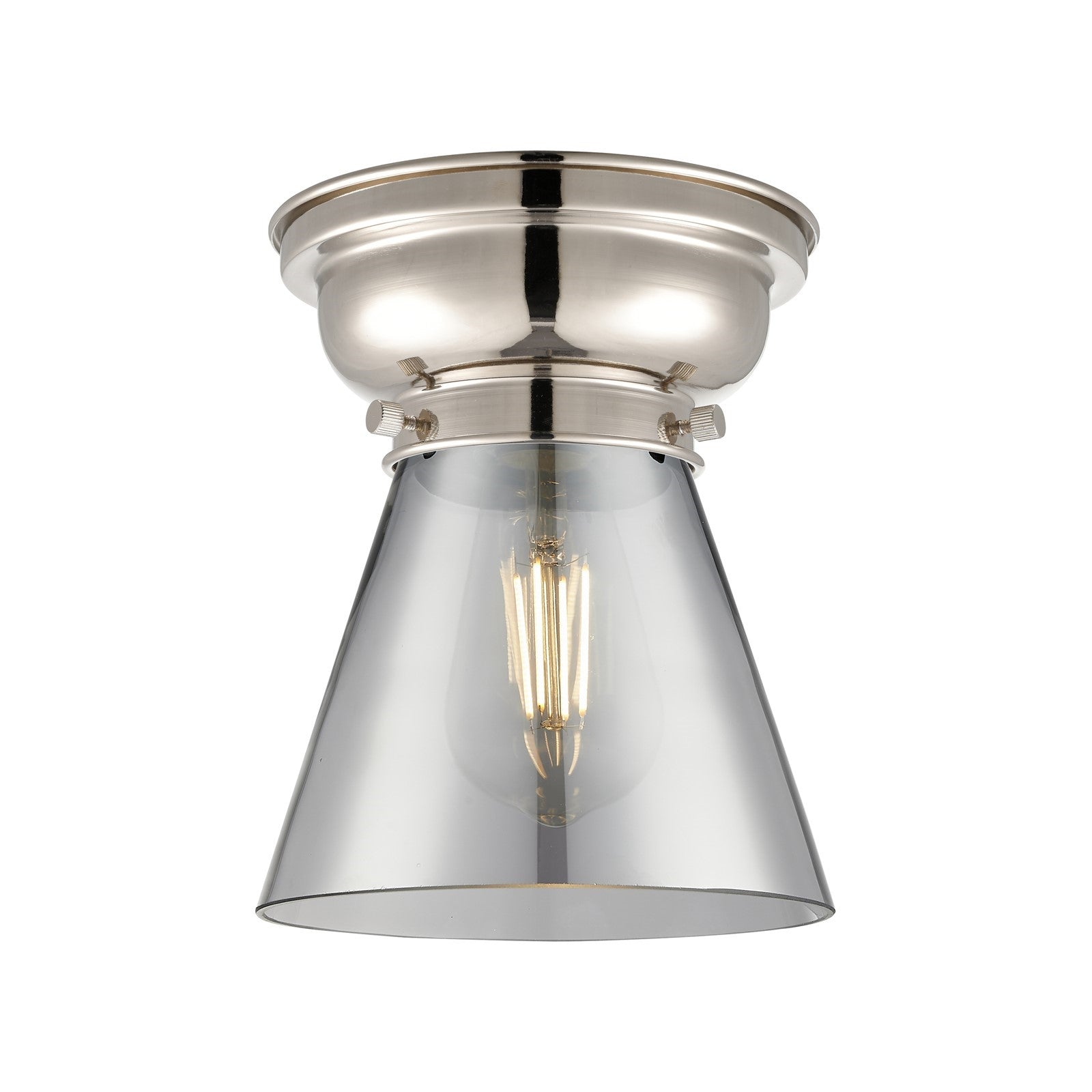 Innovations Cone 6.25in 1-Light Flush Mount | Industrial Polished Nickel and Light Smoke Glass | Hallway & Entryway | 6.25 x 6.25 x | Model 623-1F-PN-G63