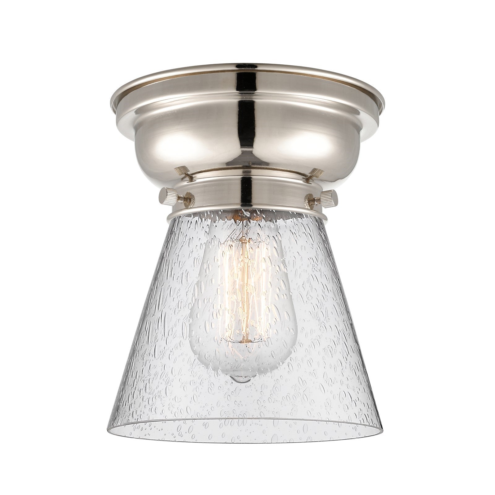 Innovations Cone 6.25in 1-Light Flush Mount | Industrial Polished Nickel Steel and Seedy Glass | Entryway & Hallway | 6.25 x 6.25 x | Model 623-1F-PN-G64