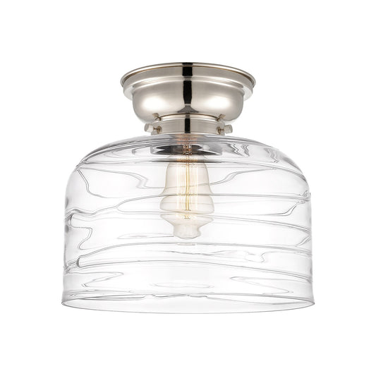 Innovations Bell 11.5in 1-Light Flush Mount | Industrial Polished Nickel Steel and Clear Deco Swirl Glass | Bedroom & Hallway | Model 623-1F-PN-G713-L-LED