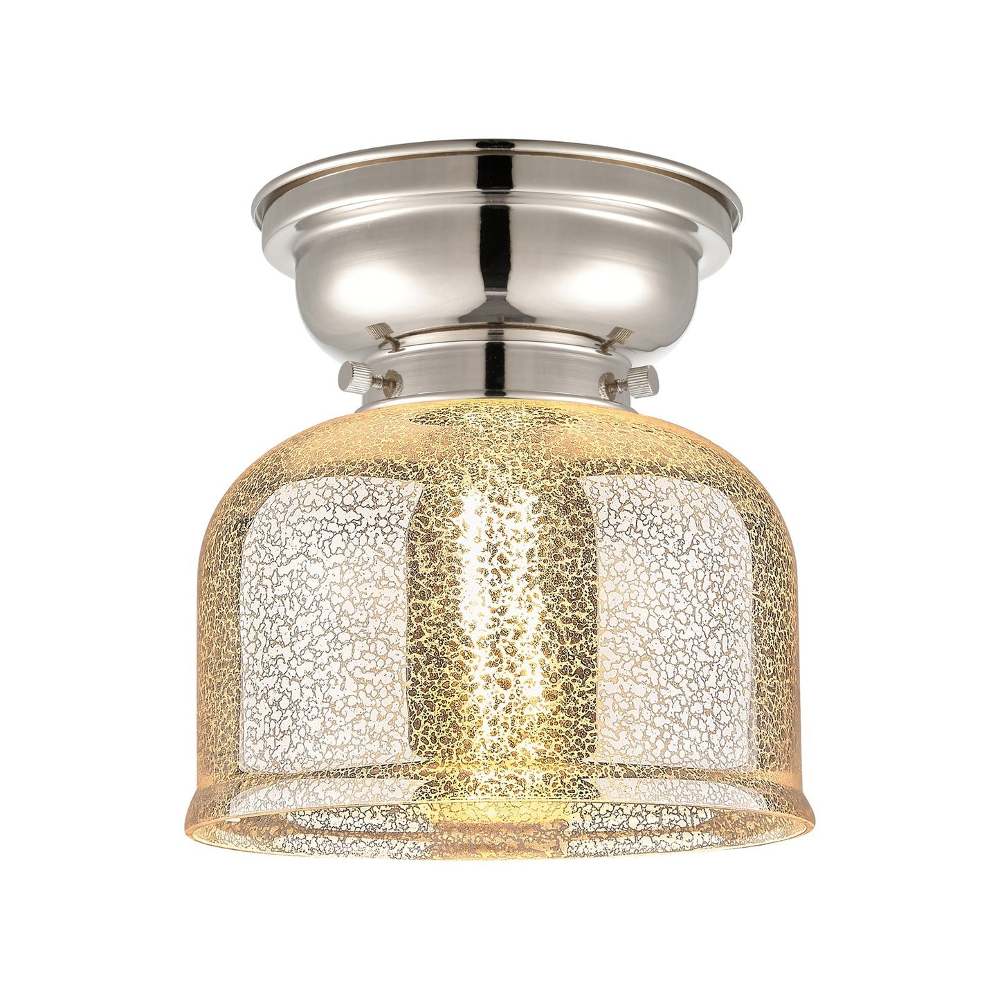 Innovations Bell 8in 1-Light Flush Mount | Traditional Polished Nickel and Silver Plated Mercury Glass | Bedroom & Hallway | Model 623-1F-PN-G78-LED