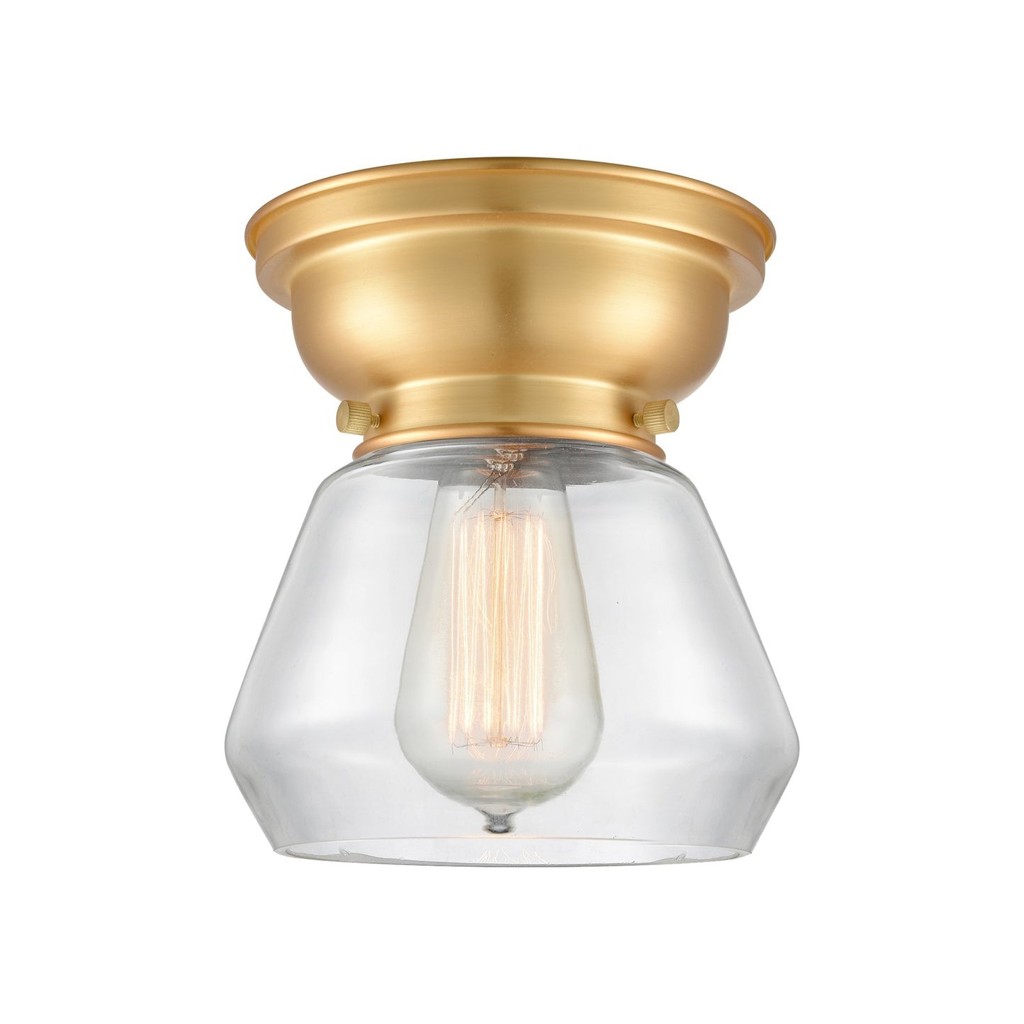 Innovations Fulton 7in 1-Light Flush Mount | Industrial Farmhouse Satin Gold Steel and Clear Glass | Bathroom & Hallway | 7 x 7 | Model 623-1F-SG-G172-LED