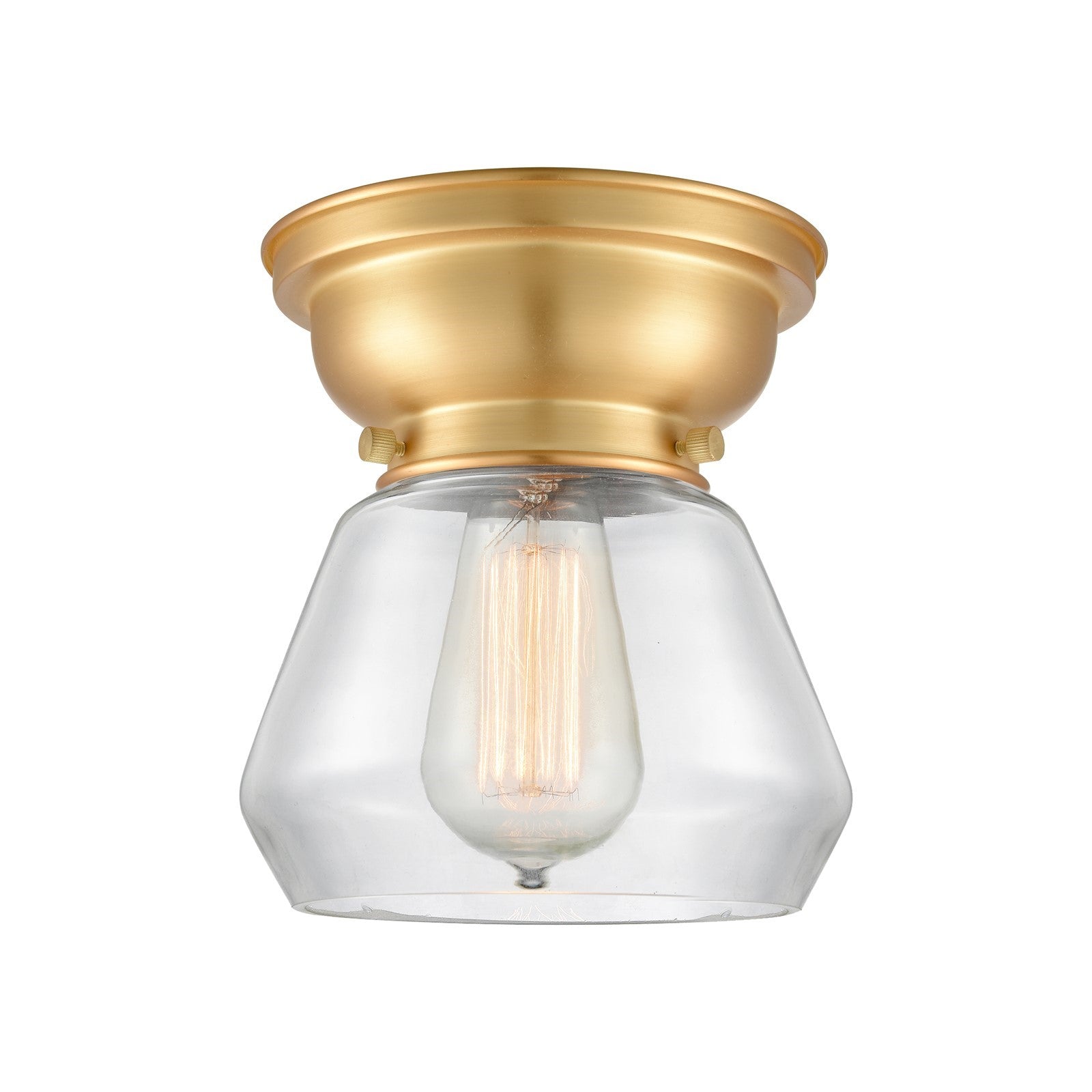 Innovations Fulton 7in 1-Light Flush Mount | Industrial Farmhouse Satin Gold Steel and Clear Glass | Bathroom & Hallway | 7 x 7 | Model 623-1F-SG-G172-LED