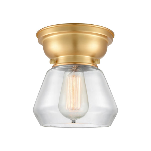 Innovations Fulton 7in 1-Light Flush Mount | Industrial Farmhouse Satin Gold Steel and Clear Glass | Bathroom & Hallway | 7 x 7 | Model 623-1F-SG-G172-LED