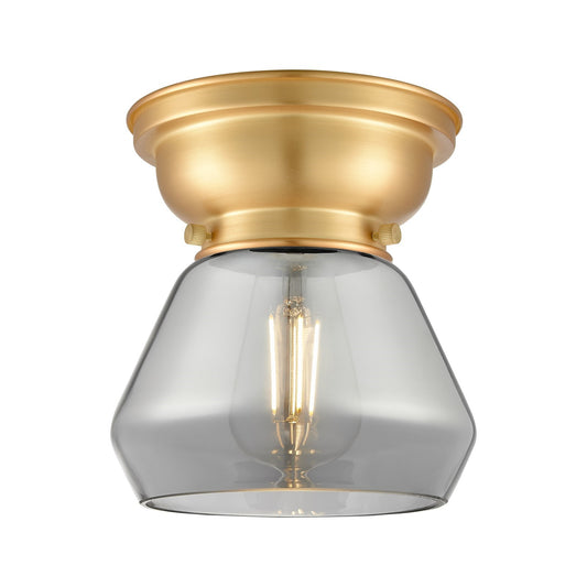 Innovations Fulton 7in 1-Light Flush Mount | Industrial Satin Gold Steel and Light Smoke Cone Glass | Hallway & Bathroom | 7 x 7 x | Model 623-1F-SG-G173