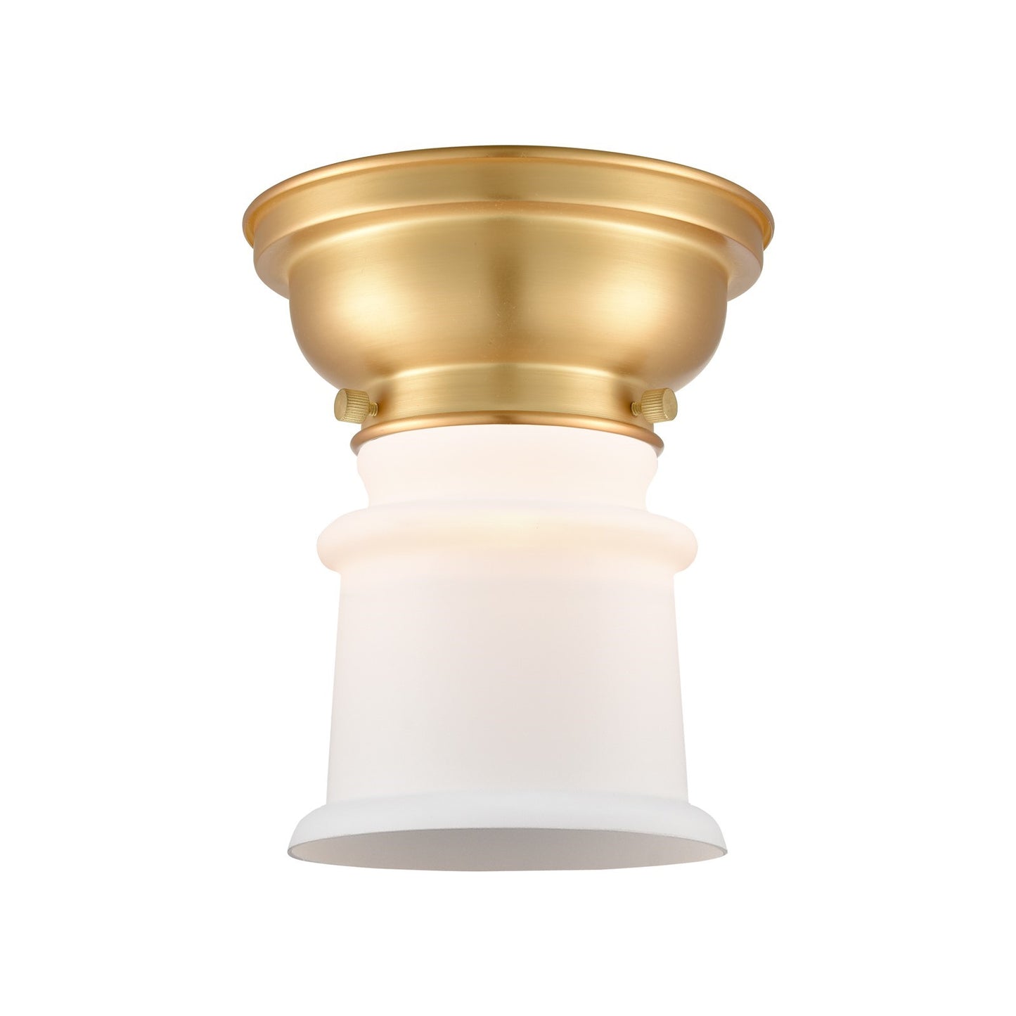 Innovations Canton 5.25in 1-Light Flush Mount | Industrial Farmhouse Satin Gold Steel and Matte White Frosted Glass | Hallway | Model 623-1F-SG-G181S-LED