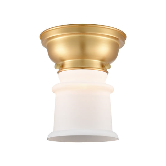 Innovations Canton 5.25in 1-Light Flush Mount | Industrial Farmhouse Satin Gold Steel and Matte White Frosted Glass | Hallway | Model 623-1F-SG-G181S-LED