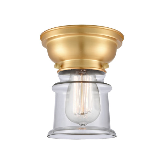 Innovations Canton 6in 1-Light Flush Mount | Industrial Satin Gold Steel and Clear Glass | Hallway & Bathroom | 5.25 x 5.25 x 7.75 | Model 623-1F-SG-G182S