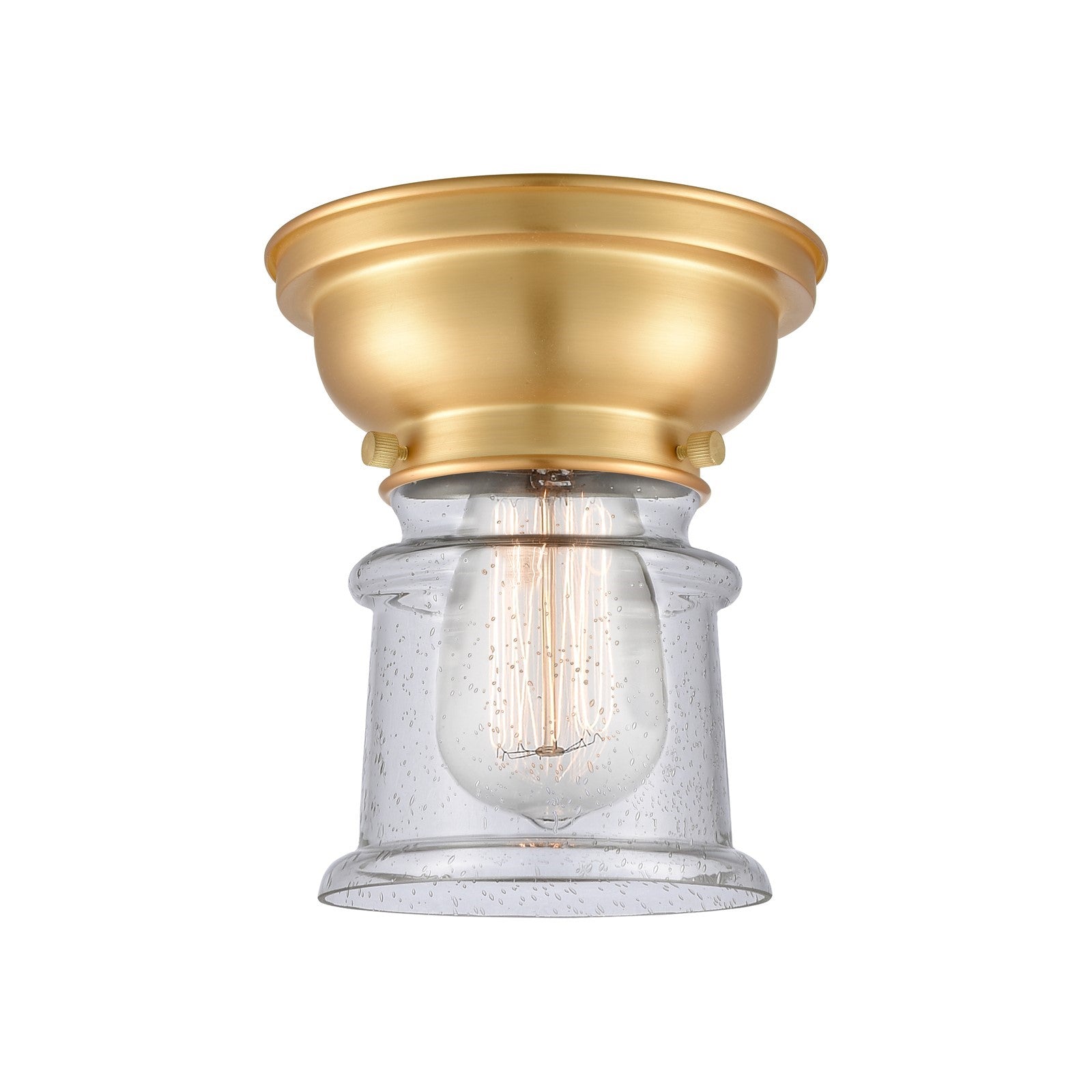 Innovations Canton 6in 1-Light Flush Mount | Industrial Farmhouse Satin Gold Steel and Seedy Glass | Hallway & Bathroom | 5.25 x | Model 623-1F-SG-G184S