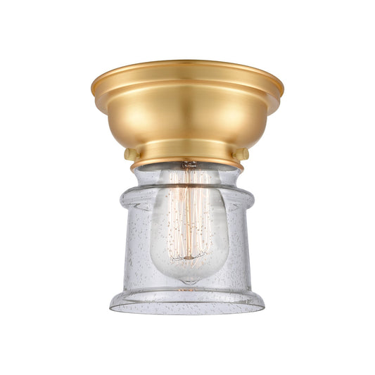 Innovations Canton 6in 1-Light Flush Mount | Industrial Farmhouse Satin Gold Steel and Seedy Glass | Hallway & Bathroom | 5.25 x | Model 623-1F-SG-G184S