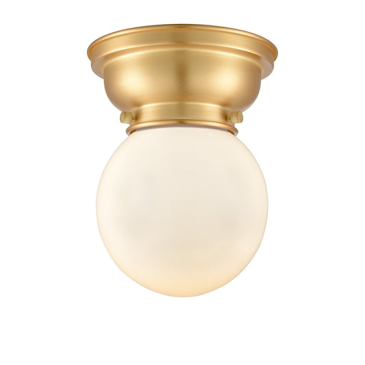 Innovations Beacon 6in 1-Light Flush Mount | Industrial Satin Gold and Matte White Frosted Glass | Bedroom & Hallway | 6 x 6 | Model 623-1F-SG-G201-6-LED