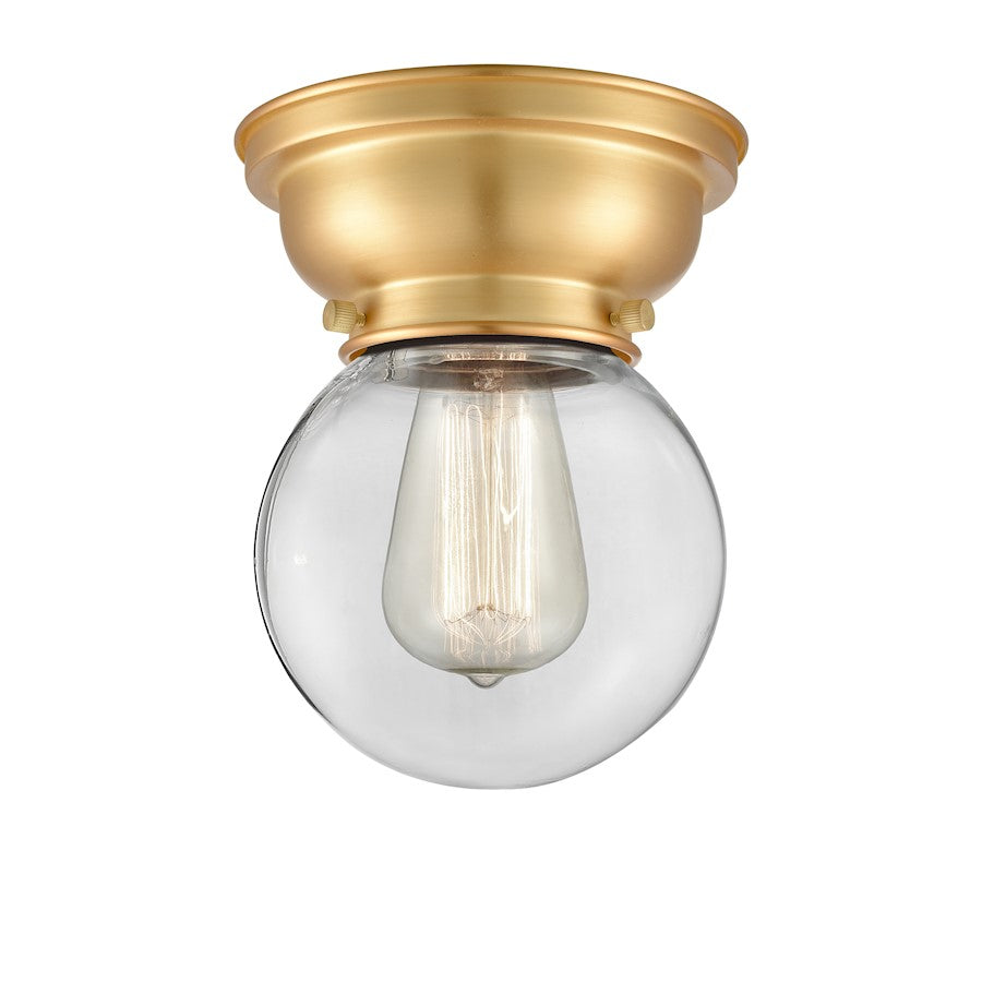 Innovations Beacon 1 Light Flush Mount, Satin Gold/Clear