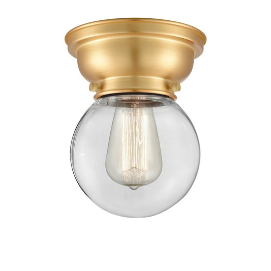 Innovations Beacon 1 Light Flush Mount, Satin Gold/Clear