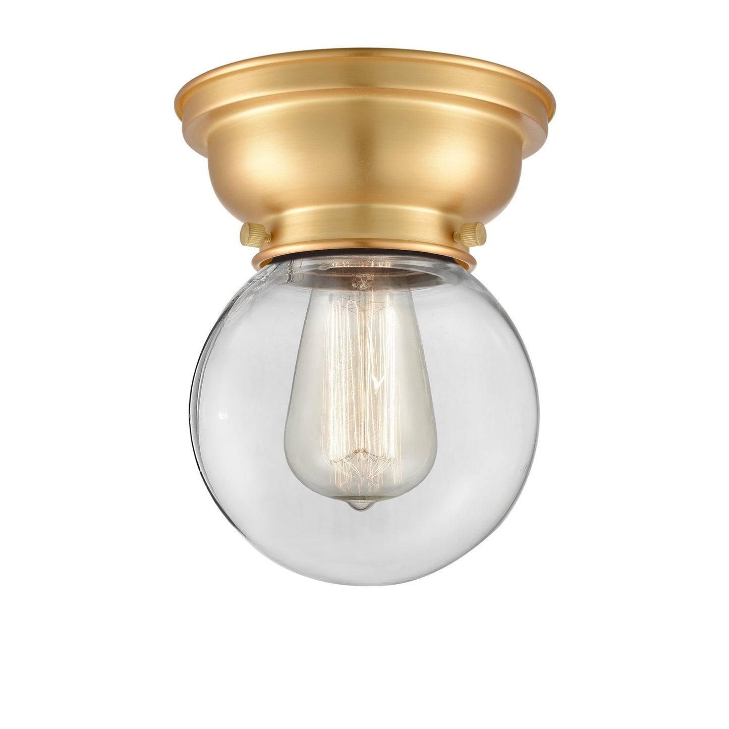 Innovations Beacon 6in 1-Light Flush Mount | Industrial Satin Gold Steel and Clear Glass | Hallway & Bathroom Ceiling Light | Model 623-1F-SG-G202-6-LED