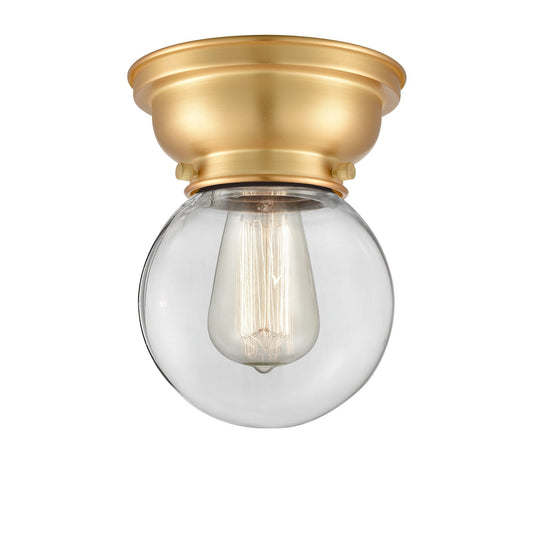 Innovations Beacon 6in 1-Light Flush Mount | Industrial Satin Gold Steel and Clear Glass | Hallway & Bathroom Ceiling Light | Model 623-1F-SG-G202-6-LED