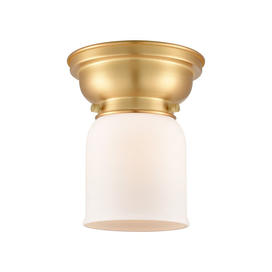 Innovations Bell 5in 1-Light Flush Mount | Industrial Farmhouse Satin Gold Steel and Matte White Frosted Glass | Hallway & | Model 623-1F-SG-G51-LED