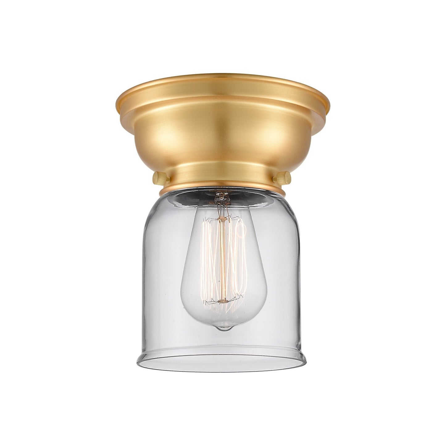 Innovations Bell 5in 1-Light Flush Mount | Industrial Farmhouse Satin Gold Steel and Clear Glass | Bedroom & Hallway Accent Light | Model 623-1F-SG-G52