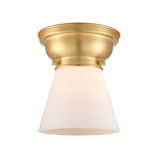 Innovations Cone 6.25in 1-Light Flush Mount | Industrial Satin Gold Steel and Matte White Frosted Glass | Kitchen & Hallway | 6.25 x | Model 623-1F-SG-G61